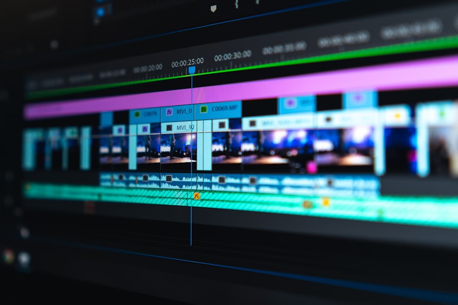 Video editing timeline representing AI-enhanced video production