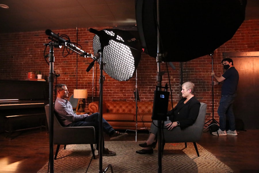 Documentary film crew interviewing a subject