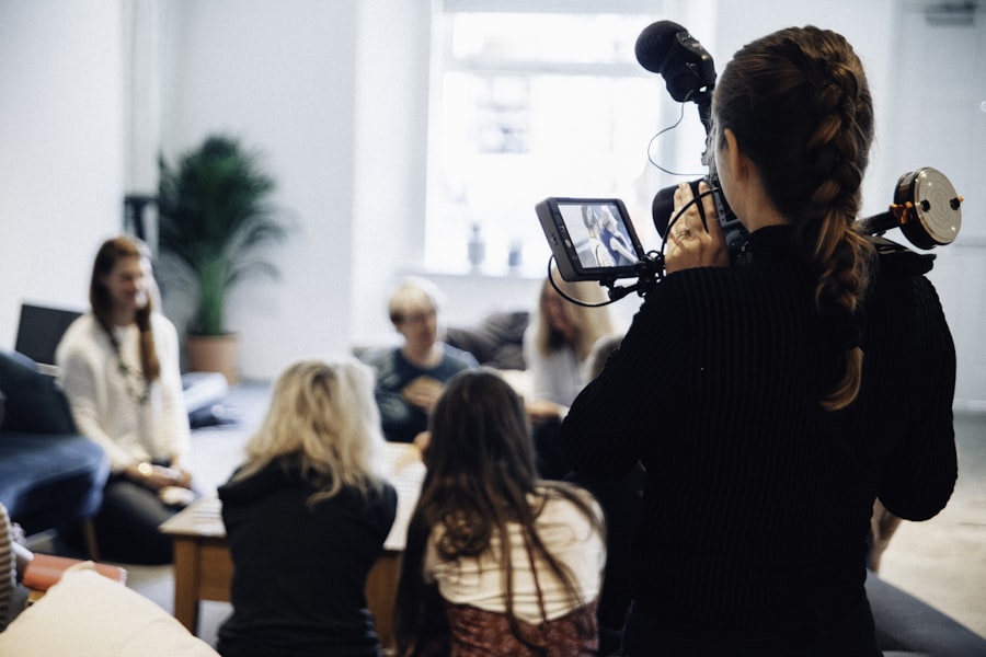 Camera setup for filming a TV or radio commercial