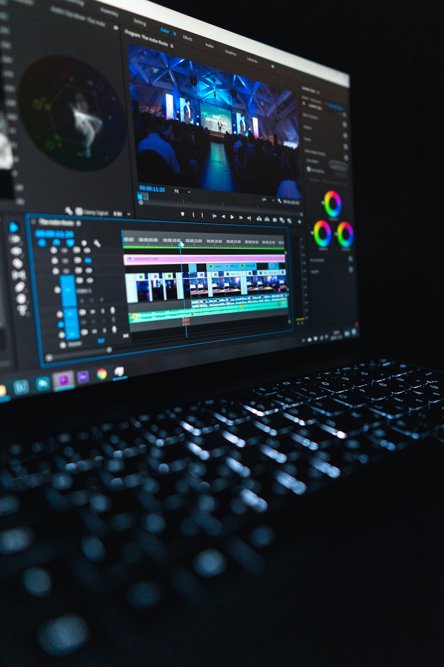 Video editing software timeline on a monitor