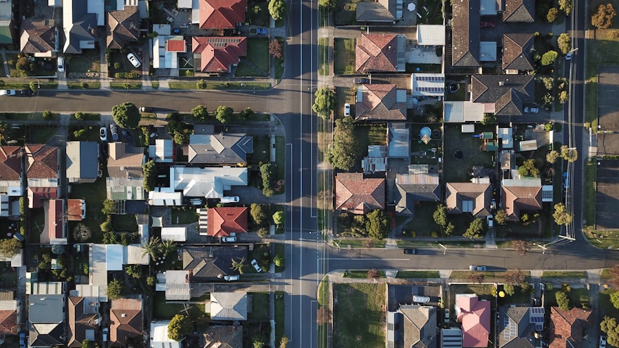 Aerial neighborhood view used for a neighborhood highlight real estate video